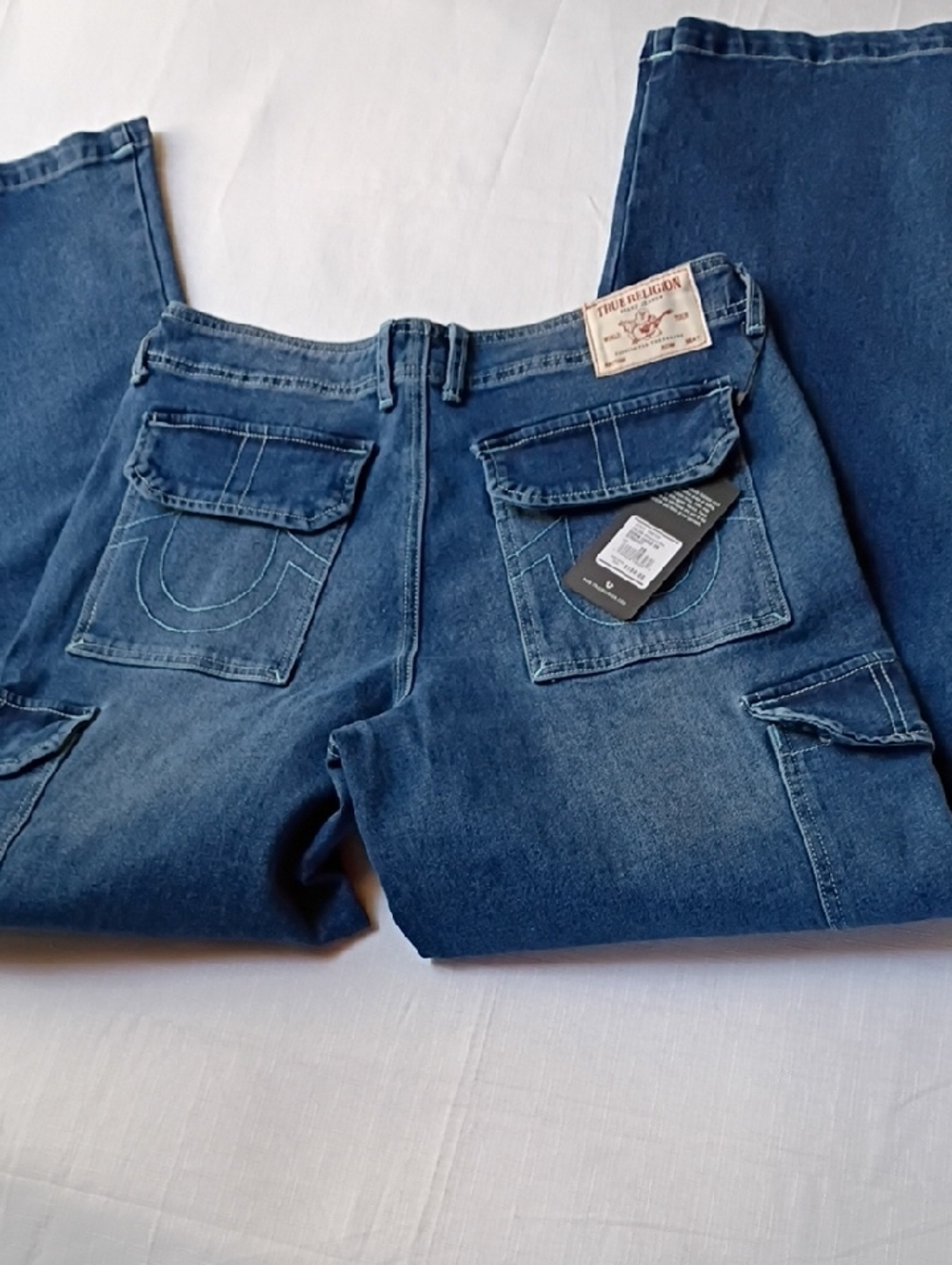 True Religion Women's Dark Blue Cargo Straight Jeans Size 28 - Picture 4 of 13